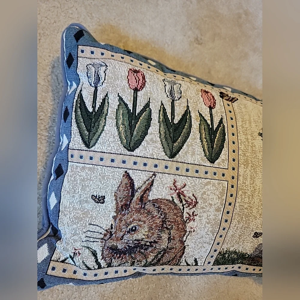1 Tapestry Pillows Rabbit Flowers Butterflies Easter Spring Cushion 16